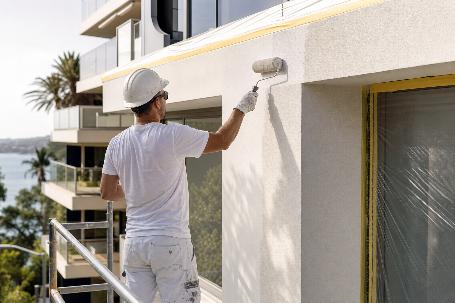 Protective exterior coating being applied